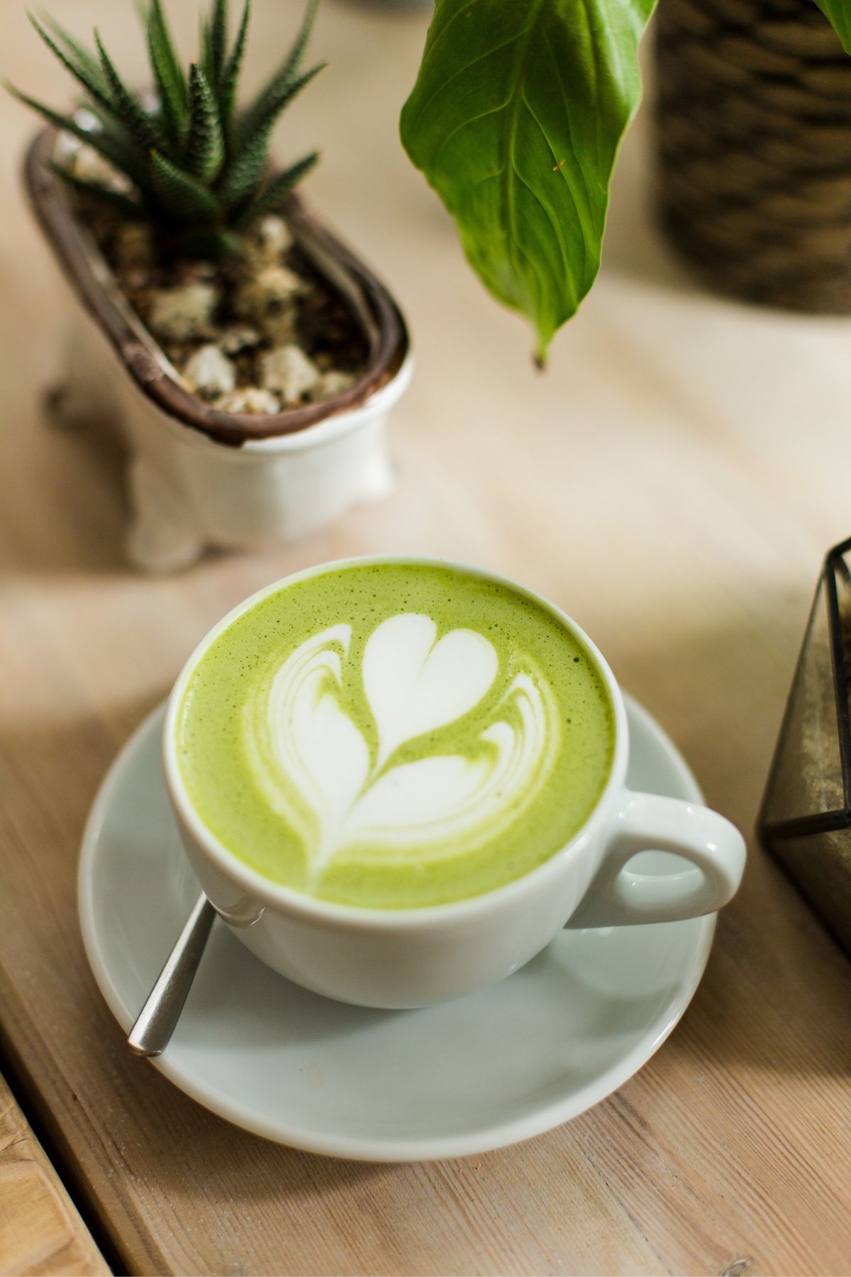 matcha latte on a table.